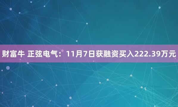 财富牛 正弦电气：11月7日获融资买入222.39万元